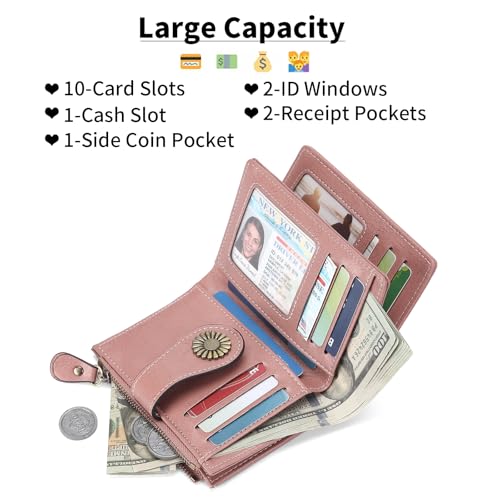 Image of SENDEFN Small Womens Wallet Leather Bifold Card Holder RFID Blocking with Zipper Coin Pocket