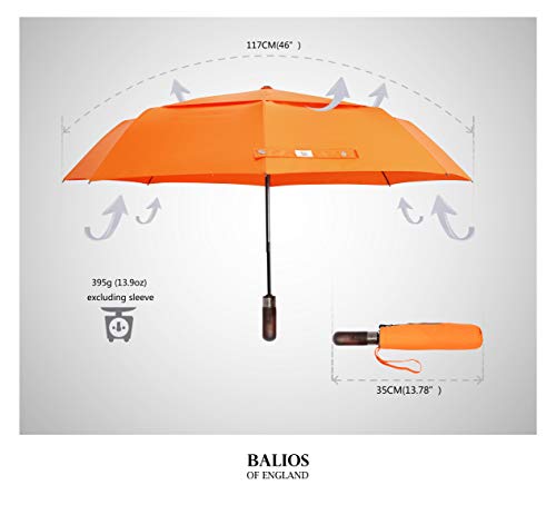 Balios Travel Folding Umbrella with Real Wood Handle Auto Open Close Vented Windproof Canopy - Designed in UK - Image 5
