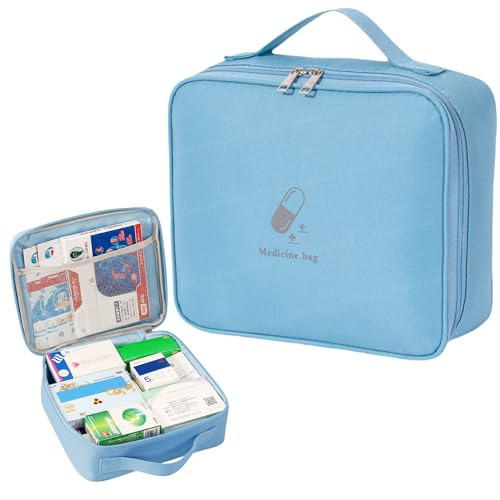 Image of FunBlast Travel First Aid Bag - Medical Portable Medicine Storage Bag, Waterproof Pill Organizer with Mesh Pocket, Zippered Medicines Bag for School, Travel, Camping (Blue)