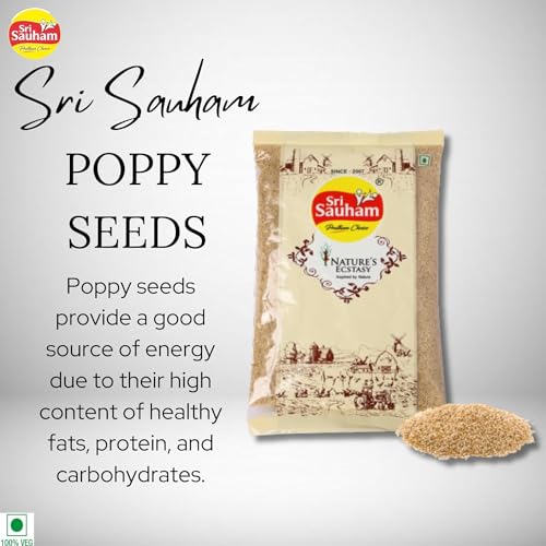 Image of Sri Sauham Premium Seeds - 100% Natural Fresh Poppy Seeds - 100 gm | Posto, Khus Khus | Natural Source of Dietary Fiber, Protein & Healthy Fats | No Artificial Colors or Preservatives | Vegan & Gluten Free
