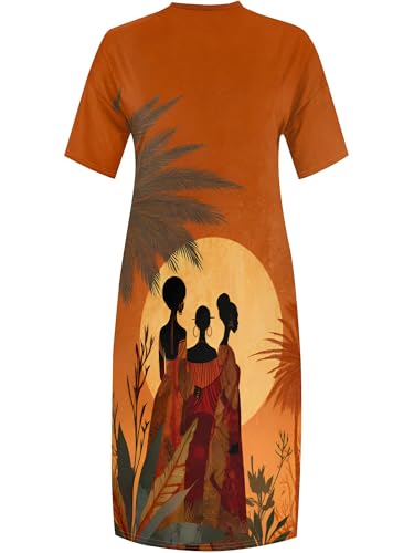 Image of Plus Size Maxi Dress for Women Short Sleeve V Neck Casual Loose Sundress with Pockets