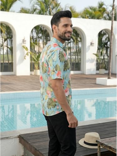 Image of BROWN CULTURE Men Loose Fit Casual Shirt | Oversized Cotton Blend Half Sleeve Shirt | Relaxed Fit Printed Fashion Shirts | Stylish Modern Graphic Streetwear Top for Men
