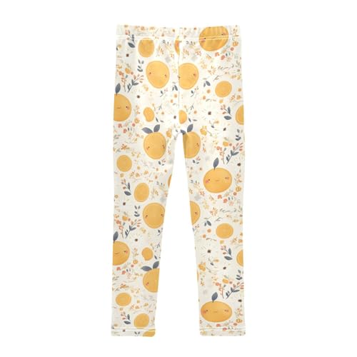 Floral Pattern Orange Fruits Kids Girl's Basic Leggings Stretchy High Waisted Yoga Pants Exercise2