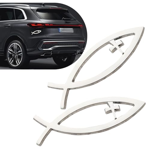 WZP 2PCS Jesus Fish Decal Emblem, 3D Aluminum Alloy Christian