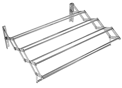 Image of Plantex Stainless Steel Foldable Clothes Drying Rack /Cloth /Towel Stands for Drying Clothes - Wall Mount (Chrome - 24 inch)
