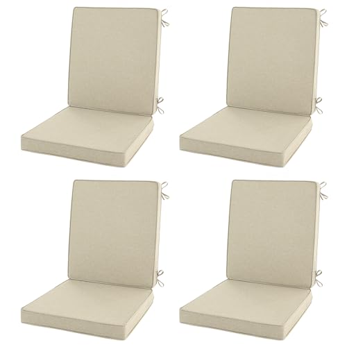 Image of Outdoor Chair Cushions, Water-Resistant & Fade-Resistant, Patio Furniture Lawn Dining Chair Seat Replacement with Mid Back, Ties Zipper, Removable Cover, 18 x 16.5 Inch, Set of 4, Beige