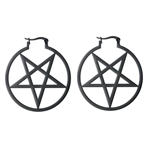 LIKGREAT Large Pentagram Earrings for Women Pentacle Buckle Hoop Earrings Pagan Wiccan Earrings Halloween Party Jewelry (pentacle in circle, black) Cover
