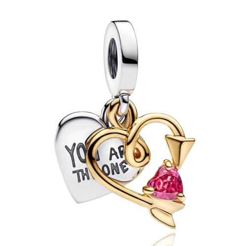 Annmors Charms Abalorios Colgante Cuentas Plata Ley 925 Love You are the One con Circonita Cúbica Compatible Europeo Pulsera Collar,Navidad,San Valentín,día de la madre,regalo para mujeres y niñas