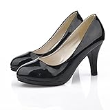 Generisch Fashion Spring Summer Women's Shoes Professional High-Heeled Shoes Patent Leather Flat Mouth Round Toe Work Shoes, black, 5 UK - Image 2