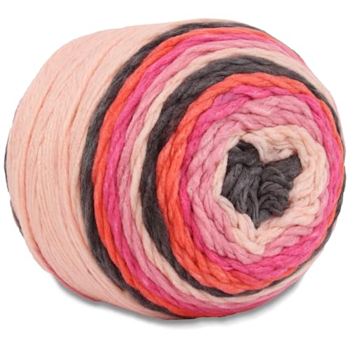 Image of ThreadArt Ombre Yarn - Big Chunky Yarn Cake, 300g - Flamingo Dance 01 | Thick Super Bulky #6 for Knitting & Crochet - Variegated 100% Soft Acrylic Fiber - 316 Yards