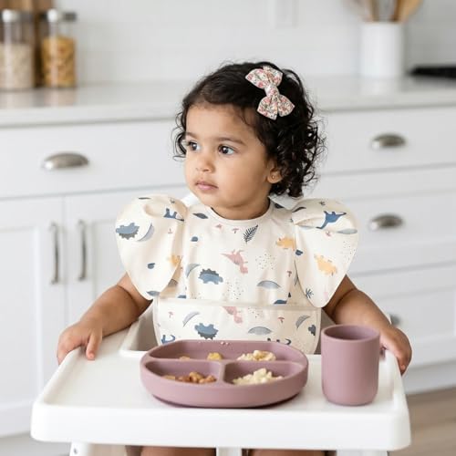 Image of SNOWIE SOFT Sleeved Bib Baby Bib with Pocket, Toddler Bib, Smock, Washable and Lightweight Waterproof Fabric, Fits Bibs for Baby 6 Months+