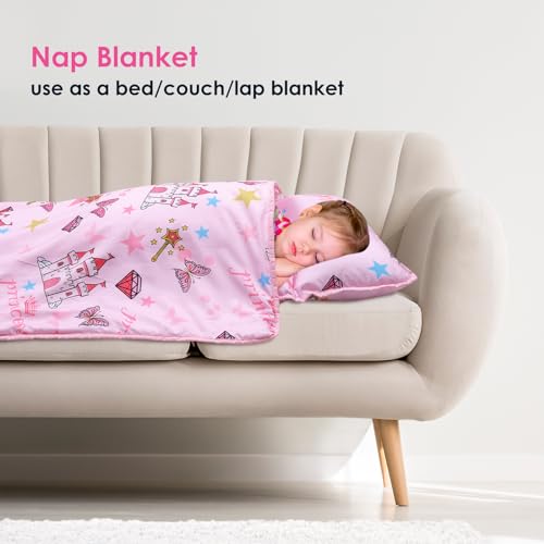 kids nap mat portable slumber bags with removable pillow and blanket for girls boys lightweight extra large sleeping bag for preschool camping daycare