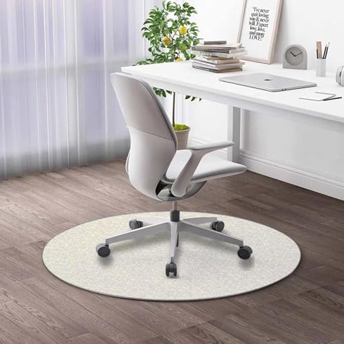 Ivory and Beige Round Custom Mat 2 FT Ivory and Beige Chair Mat for Hard Floors Bedroom Personalized Circular Rug Anti Slip ECO Friendly Floor Mat for Office/Home -  ExorDern