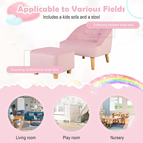 Costzon Kids Sofa With Ottoman, Toddler Chair W/Footstool, Velvet Surface, Children Armchair For Play Room, Nursery, Kindergarten, Kids Room, Gift For 3-5 Years Old Boys & Girls, Toddler Couch (Pink) #TOP5