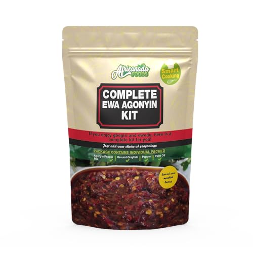 Africanada Foods Complete Ewa Agonyin Kit with individual packed agonyin pepper mix, pepper flakes, ground crayfishred palm oil | Just add your oloyin beans | Easy to Use | Smart Cooking