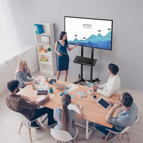 Image of Mobile TV Cart Floor Stand Rolling T.V Stand with Locking Wheels, Mobile Floor Cart for 23 to 75 Inch LED LCD Screens, Storage Tray Load Movable TV Bracket for LED /LCD /Plasma T.V