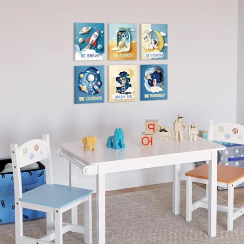 Image of CHDITB Space Astronaut Kids Framed Canvas Wall Art Nursery Inspirational Artwork,Outer Space Galaxy Wall Decor,Rocket Planets Motivational Poster,Boys Prints For Living Room Bedroom Decor 8 inchX10 inchX6