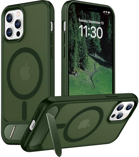 Image of Magnetic Compatible with iPhone 12 Case & iPhone 12 Pro Case, [Built-in Invisible Kickstand][Compatible with MagSafe][Military Grade Shockproof] Slim Translucent Matte Phone Case 6.1 inch