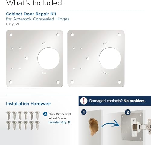 Image of Amerock 1 Pair Cabinet Hinge Steel Reinforcement Plate with Screws | Steel Cabinet Hinge Installation Repair Plate for Repairing Damaged Hinge Mounting Areas on Cabinet Doors and Frames