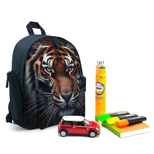 Travel Mini Backpack, Mens Causal Book Bags Funny Small Daypack Shoulder Bag with Adjustable Strap Animal Tiger Black Bags3