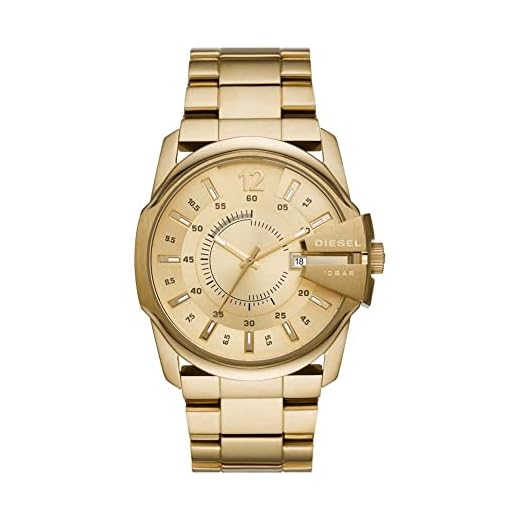 Diesel Master Chief Montre pour Homme, Mouvement à Quartz avec Bracelet en Silicone, Acier Inoxydable ou Cuir, Ton Or, 45mm