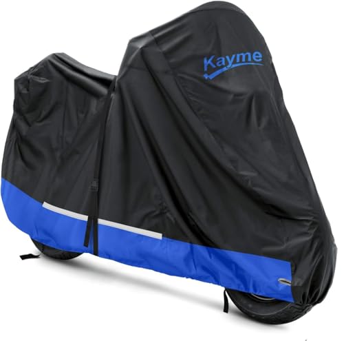 Image of Kayme Motorcycle Cover Waterproof Outdoor - Size L (up to 92 inch) | 300D Heavy Duty Oxford, UV & Waterproof Coating, Wind & Dust Resistance, Wind Straps Drawstrings Lock Holes For Perfect Fit