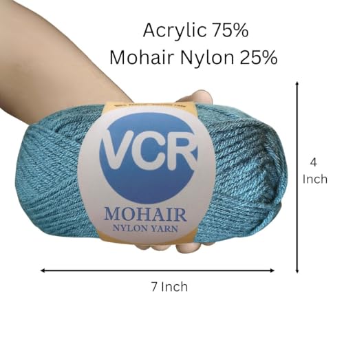 Image of VCR Mohair Nylon Greyish Blue Yarn, 100 Grams Hank, 196 Meters Length, Acrylic 75%, Mohair Nylon 25%, Pack of 1 Yarn, Soft Crosia Threads, Suitable for Winter Garments.