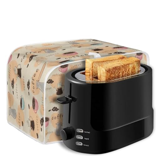 Image of 4 Slice Toaster Cover Bread Machine Cover with Handle Kitchen Small Appliance Cover Stain Resistant Dust Protection Universal Fits Home Decoration, Coffee Love Beige
