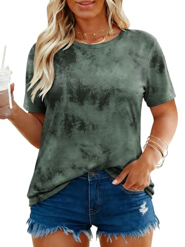 Image of VISLILY Plus-Size-Tops for Women Casual Short Sleeve T Shirts Trendy Tie Dye Crewneck Tees Comfy Loose Fit Tunics XL-5XL