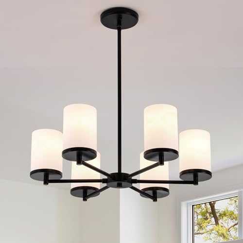 Black Chandelier, Modern 6-Light Dining Room Light Fixture Over Table