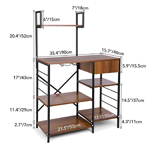 amzdeal Kitchen Bakers Rack with Storage Drawer, 4-Tier Microwave Stand with Glass Holder, 51.5Hx35.4Lx15.7W Inch, Kitchen Utility Storage Shelf, Microwave Oven Cooking Cart, Vintage Brown - Thumbnail 2