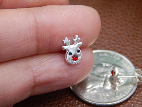 925 Sterling Silver Set of 4 Pairs Christmas Set Crystal Red nose Rudolph Reindeer, Crystal Candy Cane, Santa Claus, Snowman Stud Earrings (Nickel Free)2