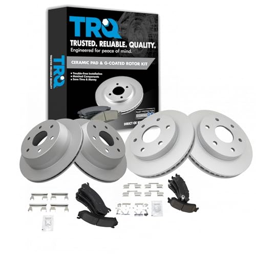 TRQ Front & Rear Ceramic Disc Brake Pads & G-Coated Rotor Kit for GM Truck