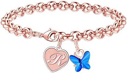 IEFWELL Heart Initial Charm Bracelets for Girls, Crystal Butterfly Bracelets for Teen Girls Dainty Initial Charm Bracelets for Girls Butterfly Gifts