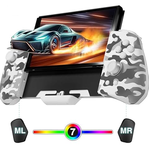 FUNLAB Luminous Switch Controllers for Nintendo Switch/OLED, Ergonomic Handheld Switch Controller, Wireless Switch Joypad Controller Replacement with Adjustable Color, Turbo, Mapping - Camo White Cover