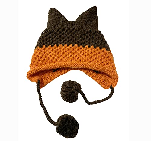 SUNONE11HKA Fox Ears Beanie Handmade Knitting Pompom Caps Patchwork Crochet Hats2