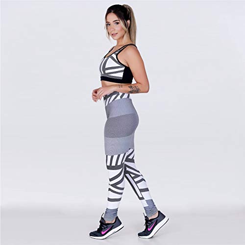 Conjunto Fitness Dily Legging + Top Jacquard Formas Branco e Cinza Feminino Tamanho:P;Cor:Branco;Gên