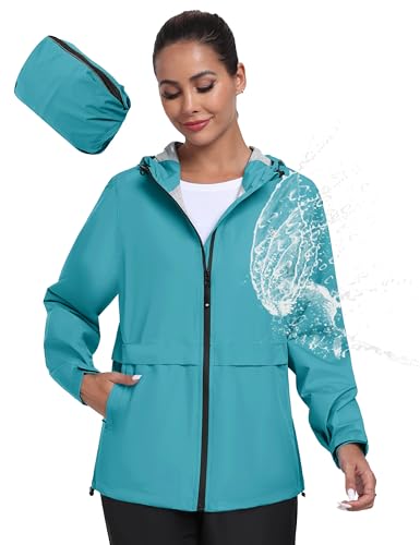 MoFiz Chaquetas Impermeables Mujer Chaqueta chubasquero Plegable Ligero Cortavientos Impermeable para Ciclismo Acampada Trekking Viajes Senderismo Azul Talla EU M