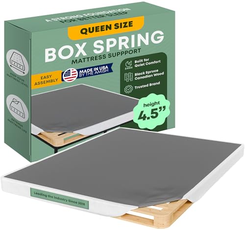 Greaton 4.5 Queen Box Spring Only for Queen Size Bed Amish-Made in The USA Solid Wood Mattress Foundation with Stable & Quiet Support Flat-Packed & Easy Assembly