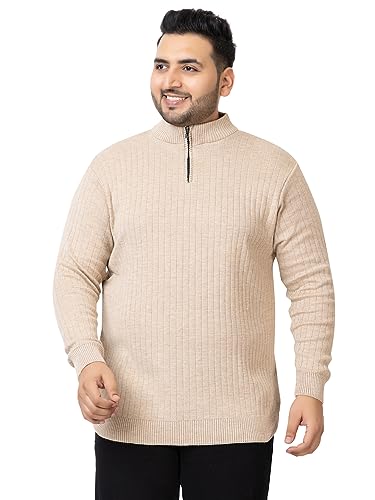 Image of Kvetoo Plus Size Men High Neck Zipper Full Sleeve Woolen Winter Sweater