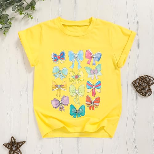 Girls T Shirts Magical Princess Bow Blouse Short Sleeve Loose Basic Shirt Girl Holiday Vacation Tee Tops 4-12 Years4