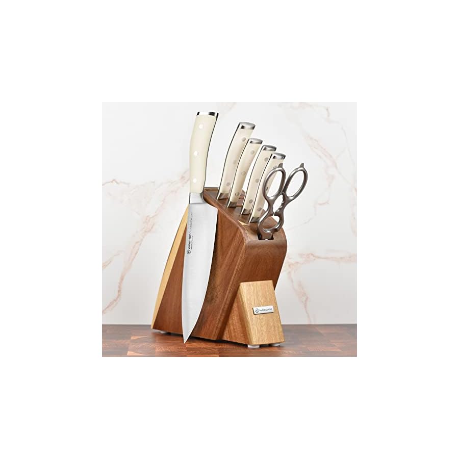 Wusthof Classic Ikon Creme 7 Piece Slim Knife Block Set (Acacia Block)