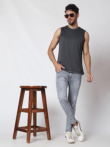 Image of Men's Lycra Blend Sleeveless Fitness Tanks Top for Quick Dry in Muscle Workout, Causal Running, Exercise Training, Swimming Vest