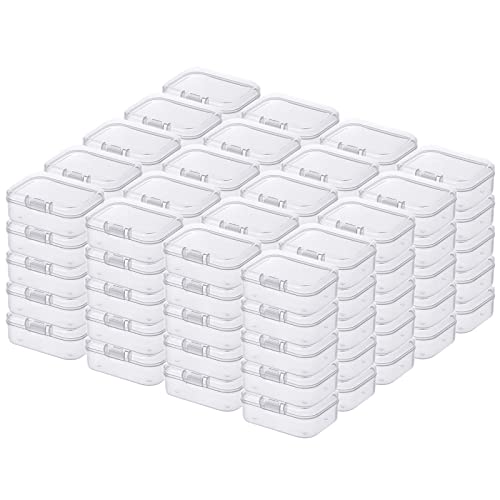 LJY 100 Pieces Rectangular Empty Mini Clear Plastic Organizer Storage Box Containers with Hinged Lids (2.2 x 1.6 x 0.8 inch, Transparent)