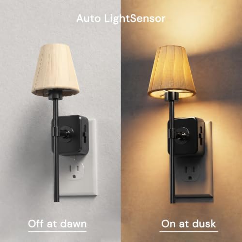 Image of L LOHAS LED Night Lights Plug into Wall, Pleated Fabric Cover Night Light | Dusk to Dawn Sensor Vintage Night Light, 0-100LM Dimmable, for Bedroom Living Room Hallway