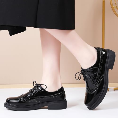 Image of OKJ Black Womens Oxford Lace Up Slip On Women Business Dress Work Shoes