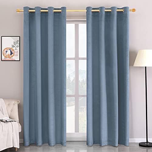 Super Soft Luxury Velvet Curtains for Living Room Light Blocking Velvet Curtain Panels Privacy Grommet Window Drapes for Bedroom/Sliding Glass Door, 2 Panels (Baby Blue, 52 in x 108 in (W x L))