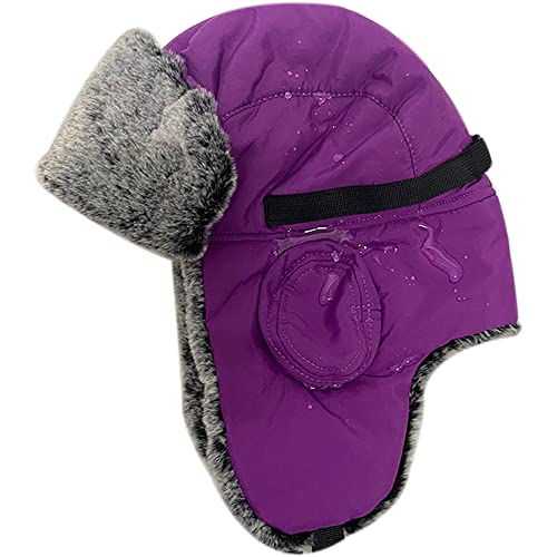 Earflap Bomber Army Aviator Hunter Hunting Hat Trapper Trooper Ushanka Ski Waterproof Fur Cap Purple #TOP2