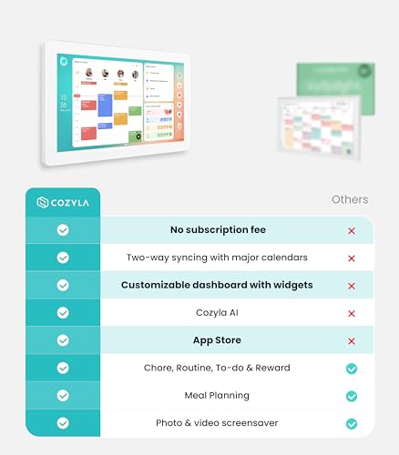 Image of Cozyla Calendar Plus 2: 15.6 inch Smart Digital Calendar & No Subscription Family Dashboard, Electronic Touch Screen Wall Planner for Family System-Chore Chart, Meal Planner, Support App Store with Stand