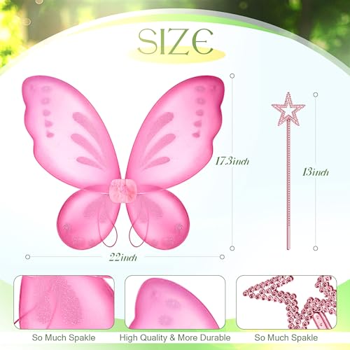 Sratte Fairy Princess Butterfly Wings Girls Kids Butterfly Costumes Set Star Wands Adults Christmas Birthday Party2
